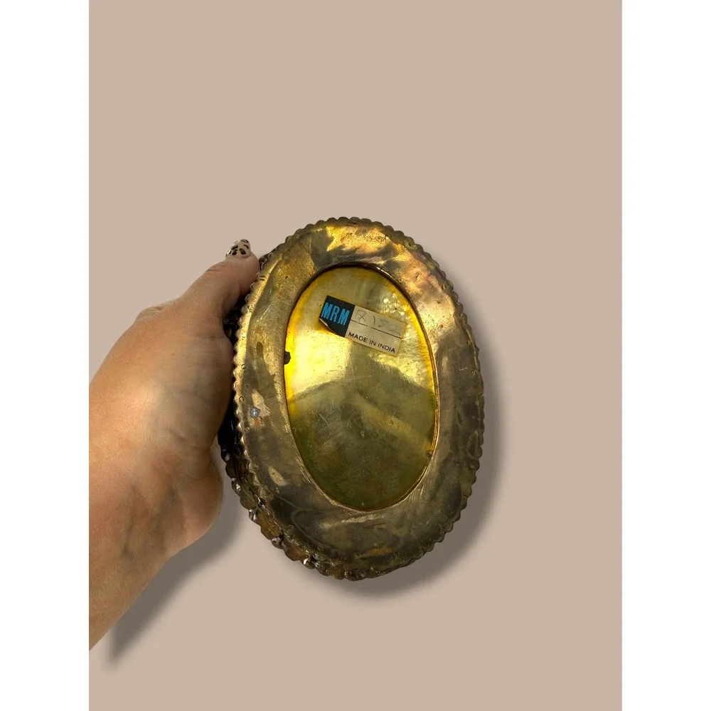 Vintage Brass Basket Made in India Woven Oval Basket Handle Cottage Decor